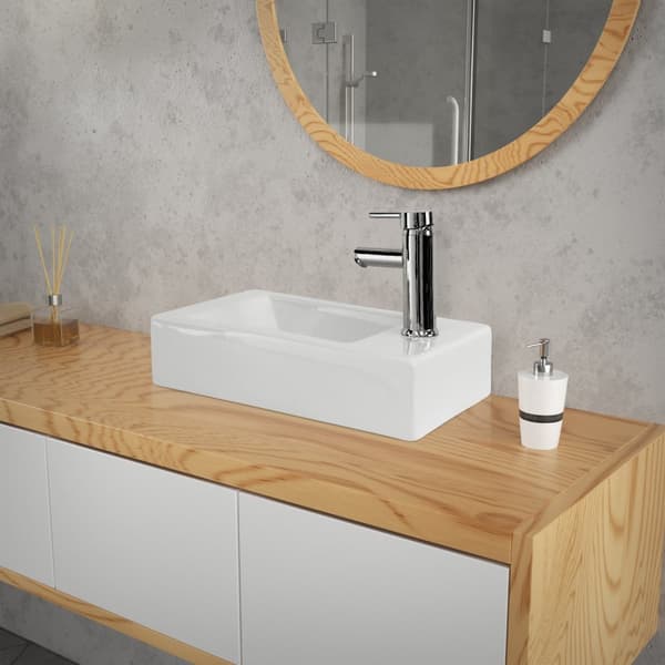 ML-Design Keramisk Hvid Vask 46x26x11 cm; Firkantet; Lille; Hanehul til højre; Vægmontering eller Overfladevask; Moderne Håndvask; til Badeværelse