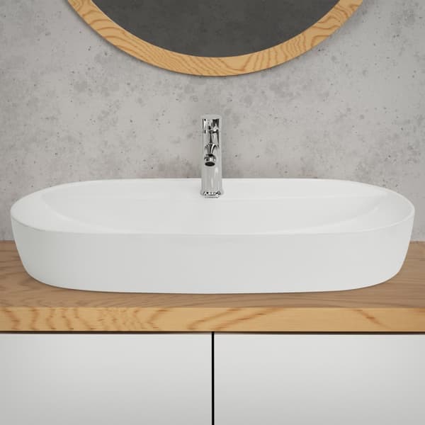 Oval håndvask uden overløb 80x40x12 cm hvid keramik ML-Design