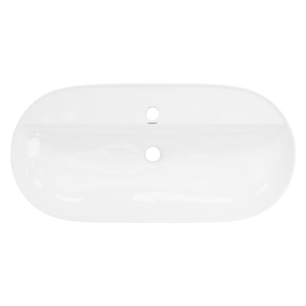 Oval håndvask uden overløb 80x40x12 cm hvid keramik ML-Design