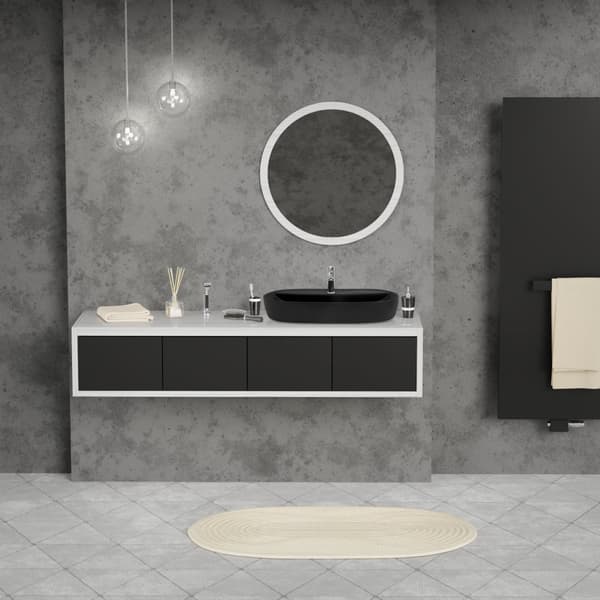 Ovalt tvättställ utan bräddavlopp 80x40x12 cm svart keramik ML-Design