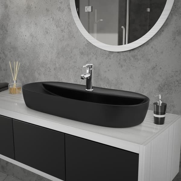 Ovalt tvättställ utan bräddavlopp 80x40x12 cm svart keramik ML-Design