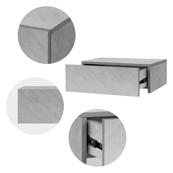 Ripustettava yöpöytäkaappi 46x30x15 cm harmaa/betonilook MDF-levystä sis. laatikon ML-mallia.