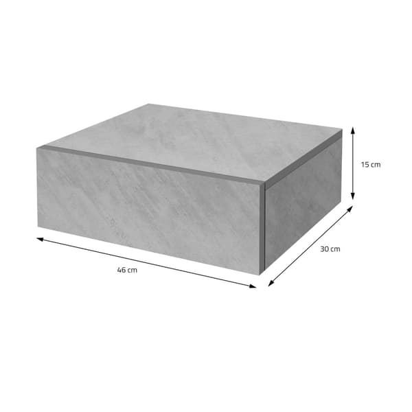 Ripustettava yöpöytäkaappi 46x30x15 cm harmaa/betonilook MDF-levystä sis. laatikon ML-mallia.