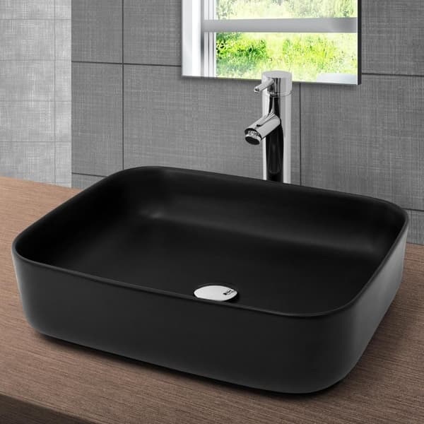 Håndvask inkl. pop-up affald uden overløb 51x40x.5x13.5 cm sort keramik ML design