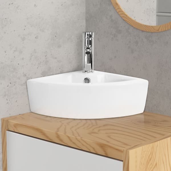 Firkantet håndvask med overløb 46x33x13 cm hvid keramik ML-Design