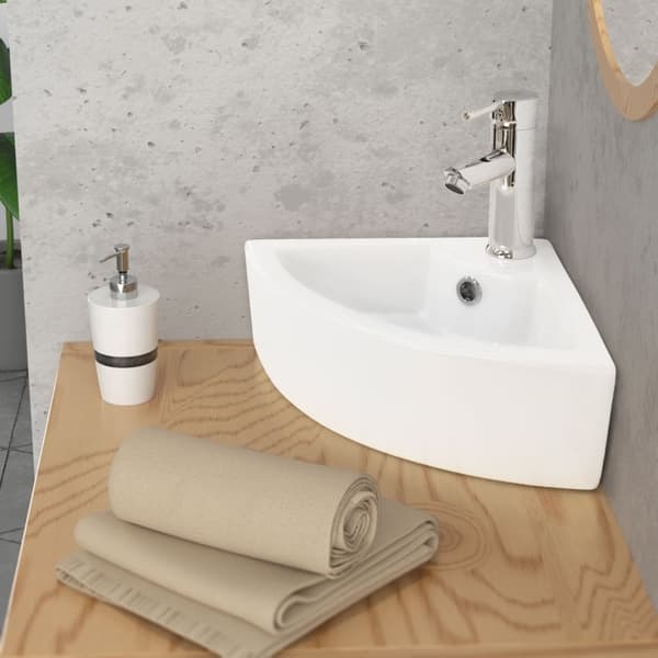 Firkantet håndvask med overløb 46x33x13 cm hvid keramik ML-Design