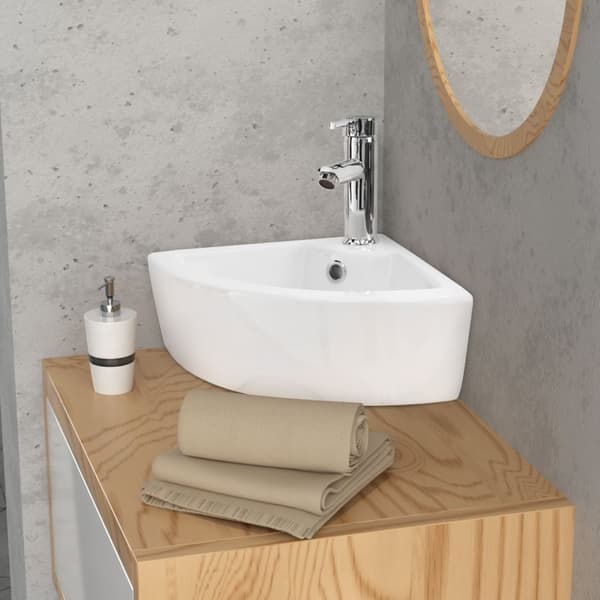 Fyrkantigt tvättställ med bräddavlopp 46x33x13 cm vit keramik ML-Design