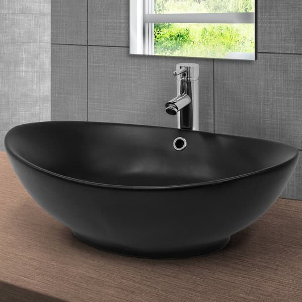Håndvask inkl. afløbssæt med overløb 59x38x19 cm sort keramik ML-design