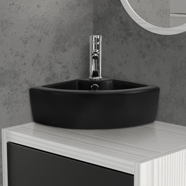 Håndvask inkl. pop-up affald med overløb 46x33x13 cm sort keramik ML-design