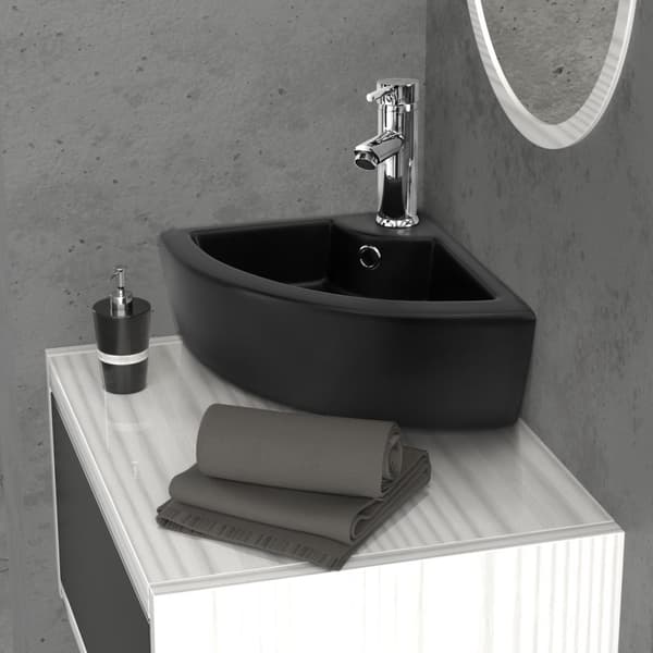Håndvask inkl. pop-up affald med overløb 46x33x13 cm sort keramik ML-design
