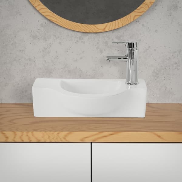 Håndvask 44,5x25,5x12 cm hvid keramik hanehul højre ML-design