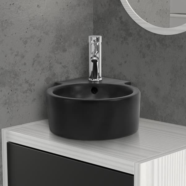 Håndvask inkl. pop-up affald med overløb 45x36x13 cm sort keramik ML design