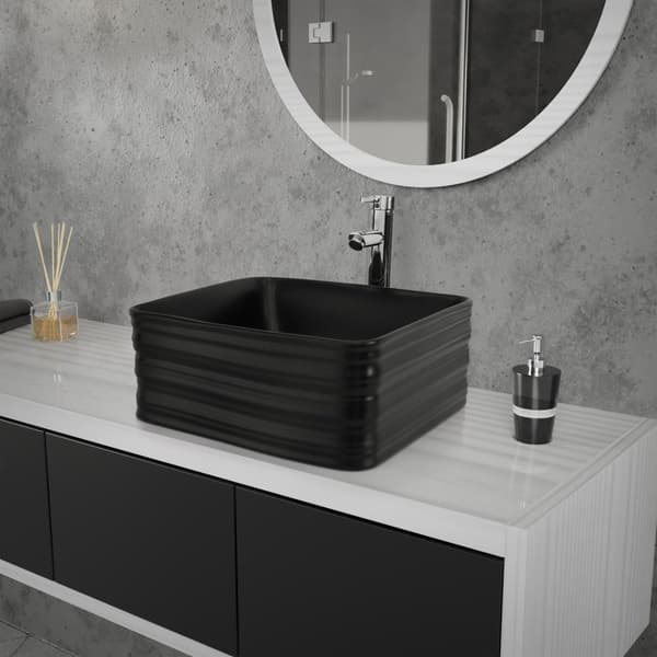 Håndvask inkl. pop-up-affald uden overløb 39x39x15 cm sort keramik ML-design