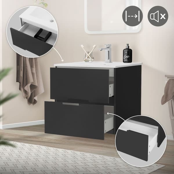Badrumsmöbelset 2-delat med underskåp 61x54x45 cm och grått tvättställ av MDF ML-Design