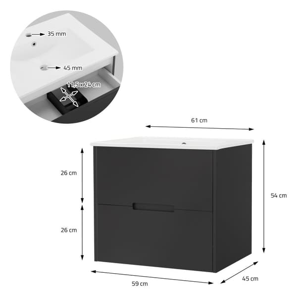 Badrumsmöbelset 2-delat med underskåp 61x54x45 cm och grått tvättställ av MDF ML-Design