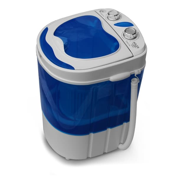 Adler mini tvättmaskin med centrifugering - perfekt för resor och fritidsboende Blå, Vit