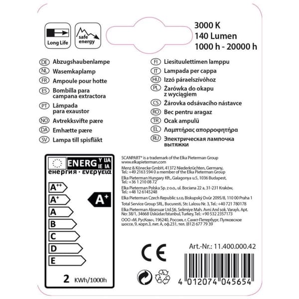 Scanpart Spisfläkt lampa E14 20w Led T26