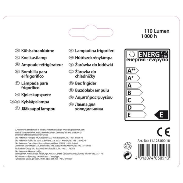Scanpart Køleskabslampe E14 15w 2-pak