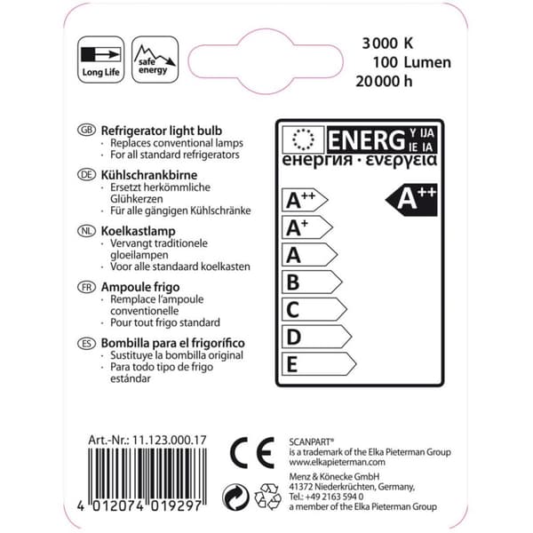 Scanpart Køleskabslampe E14 15w Led