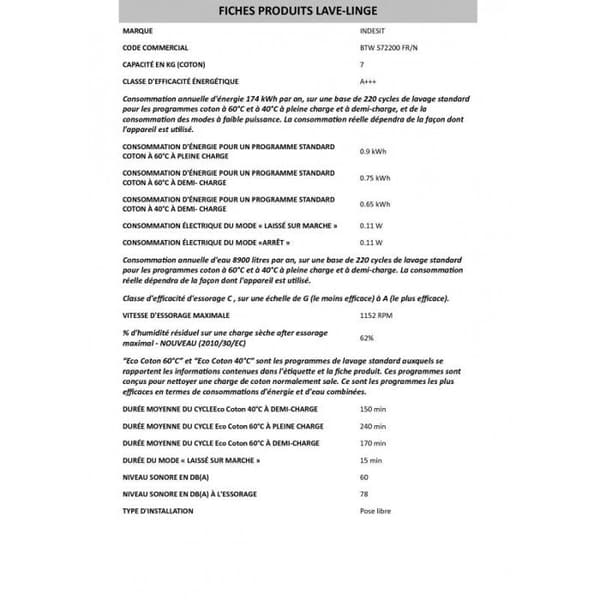 Toppmatad tvättmaskin 7kg 42L INDESIT 1200varv/min 40cm E, BTWS 72200 FRN