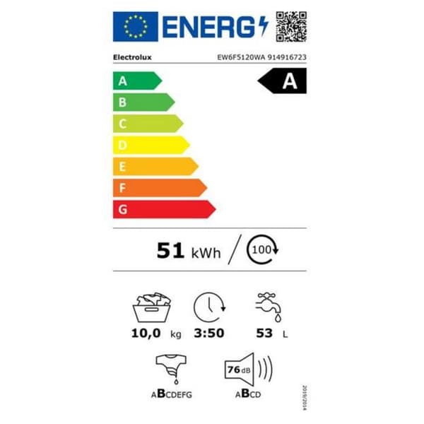Electrolux hyttventil tvättmaskin 10kg 1400 rpm vit - EW6F5120WA