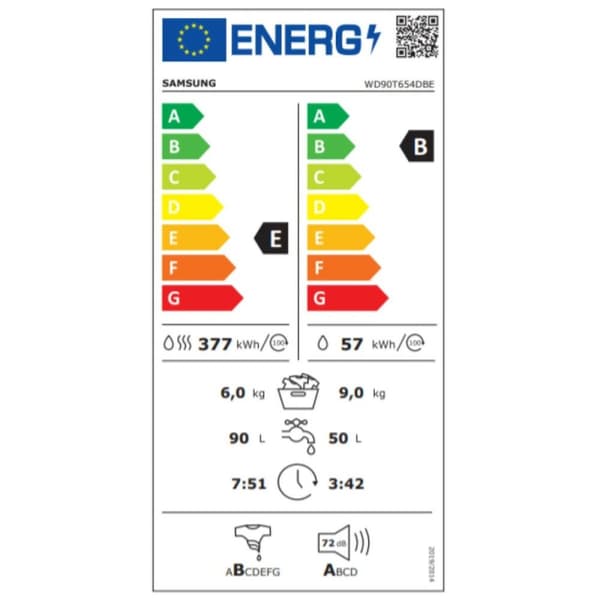 Washer - Dryer Samsung WD90T654DBE 9kg / 6kg 1400 rpm Vit