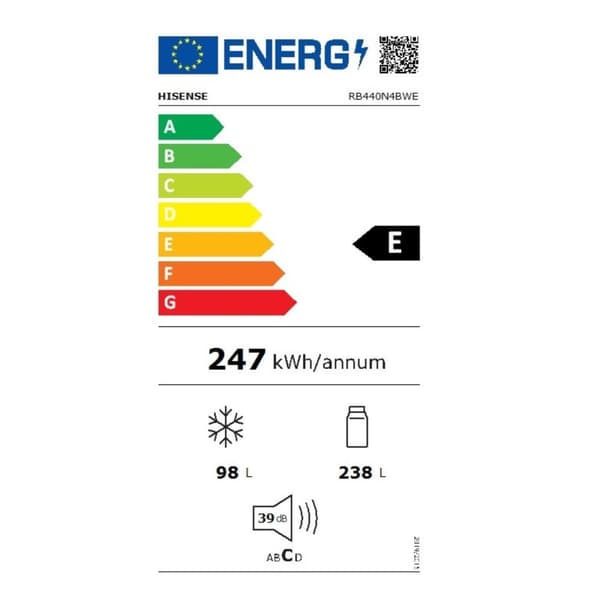 Kombineret køleskab Hisense RB440N4BWE Hvid