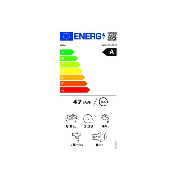 HAIER hyttventil tvättmaskin HAIER TVÄTTMASKIN HW80-B14G939-FR