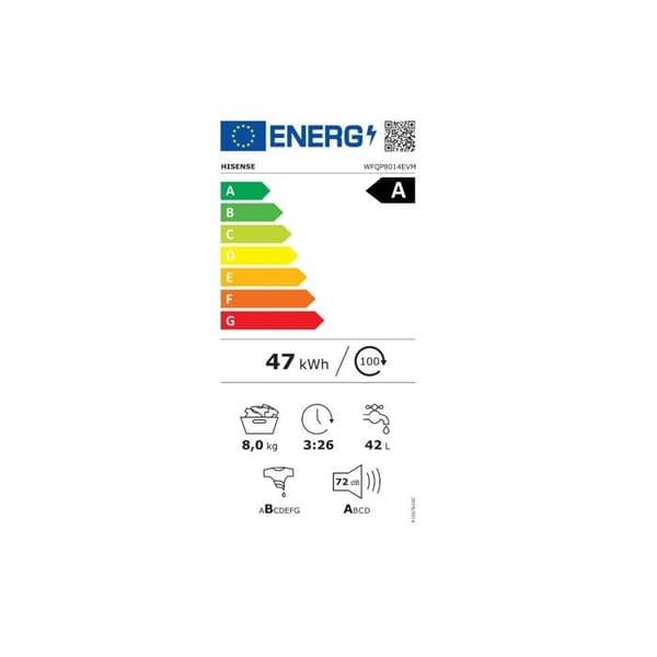 Tvättmaskin - HISENSE - WFQP8014EVM - 8 kg - 1400 RPM - Frontmatad