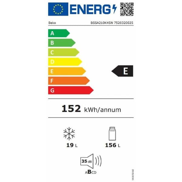 Jääkaappipakastin BEKO BSSA210K4SN Valkoinen
