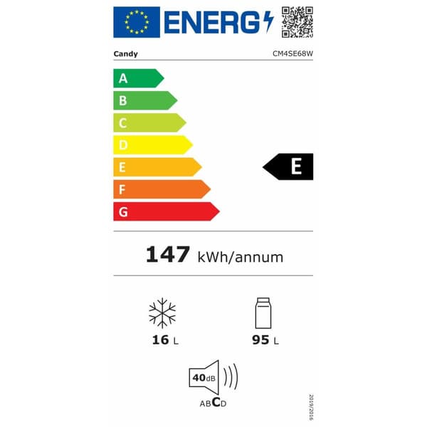 Kombineret køleskab Candy CM4SE68W Hvid 111 l
