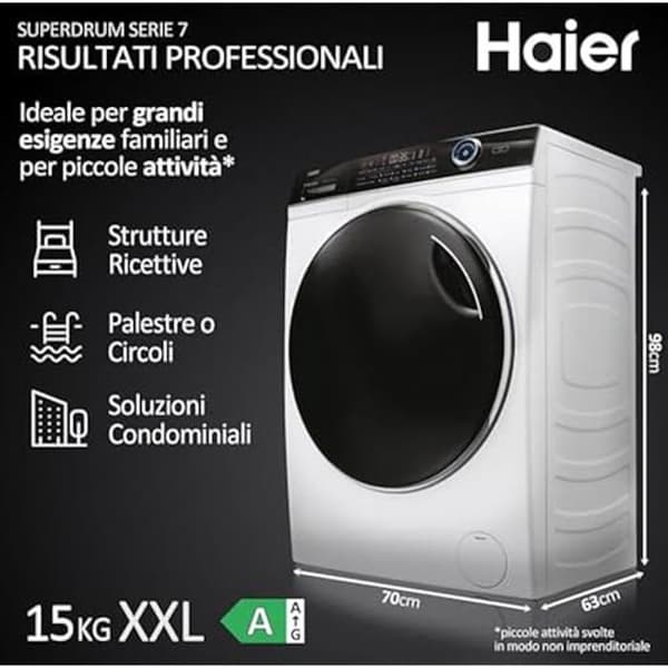 Tvättmaskin - HAIER - I-Pro Series 7 Plus HW150-BP14986E - 15 kg - 1400 varv - Invertermotorn BPM