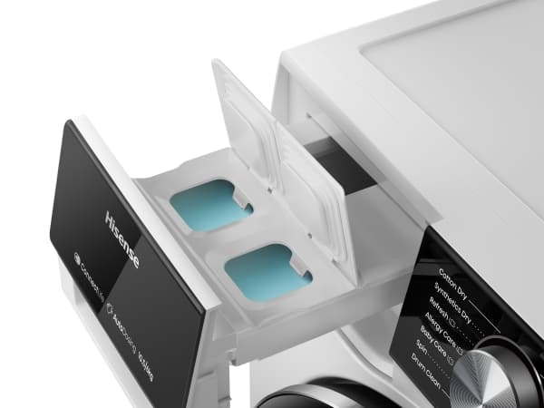 Hisense WD5S1045BW, Frontmatet, Frittstående, Hvit, Venstre, Sort, Knapper, Rotasjon, Berøringskontroll