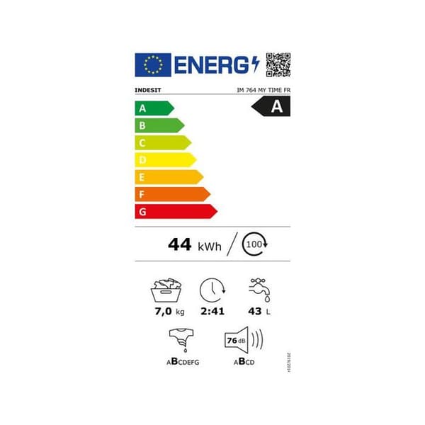 MAL poserbar, Framsidan, MIN TID, Vit, 7KG, 1400TRS, Energiklass A, Dig INDESIT - IM764MYTIMEFR
