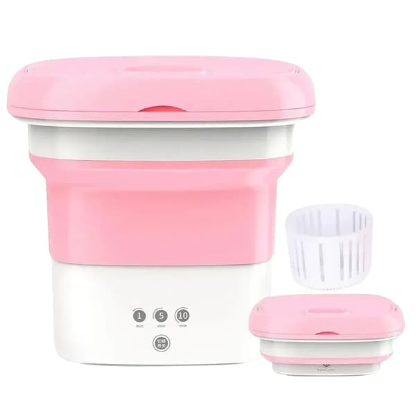 Mini sammenklappelig vaskemaskine, 4,5L kapacitet, pladsbesparende design, skånsom vaskehandling,Pink EU Stik