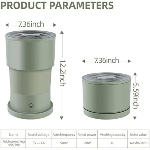 Bærbar Vaskemaskine, Foldbart Design, Maksimal Belastning 2 kg