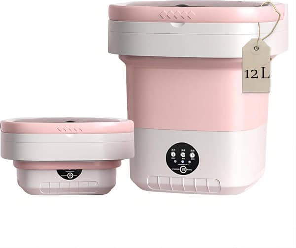 Lollanda Mini Foldbar Bærbar Vaskemaskine 12L – Kompakt Bærbar Maskine Til Rejser, Små Lejligheder og Sovesale Pink