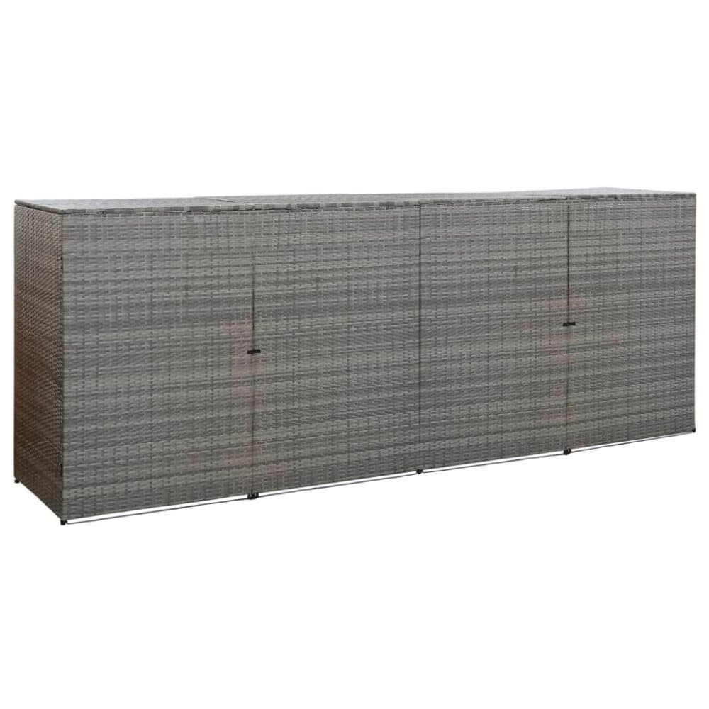 vidaXL firdobbelt skraldespandsskjuler 305x78x120 cm polyrattan grå