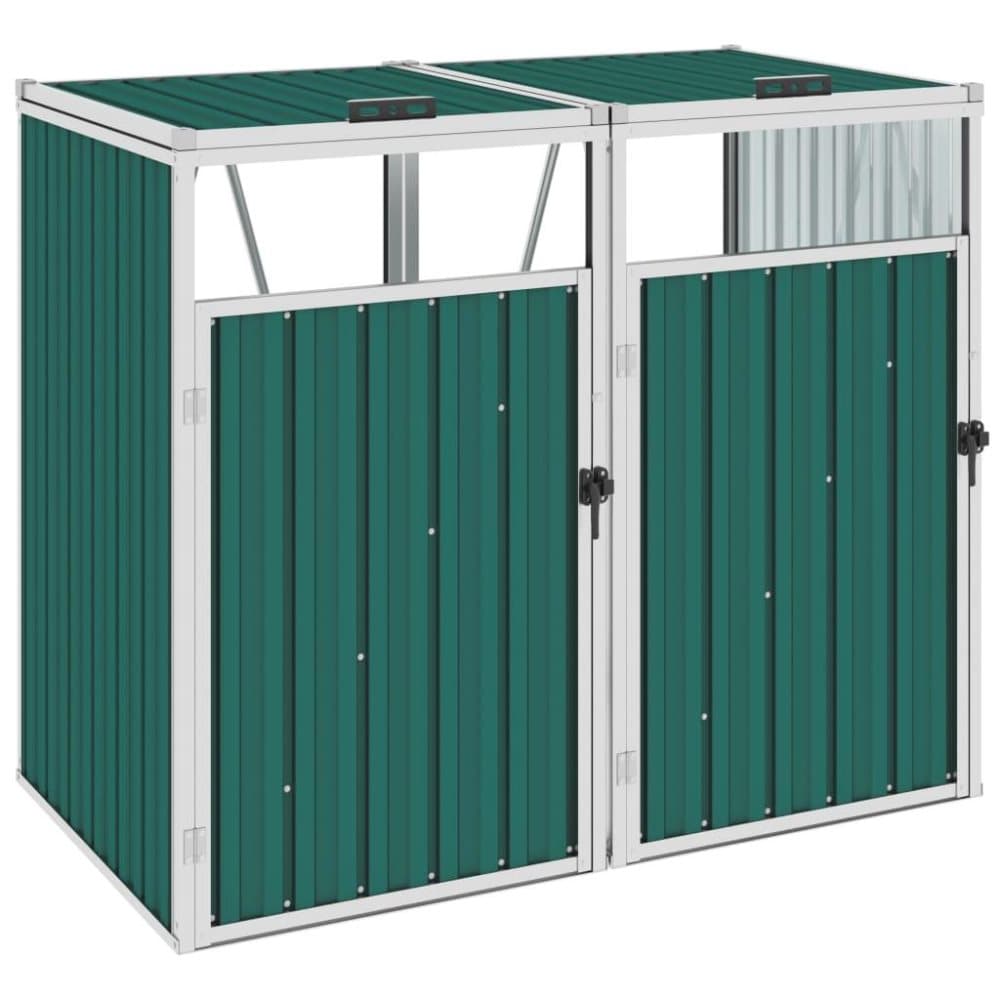 vidaXL dobbelt skraldespandsskur 143x81x121 cm stål grøn