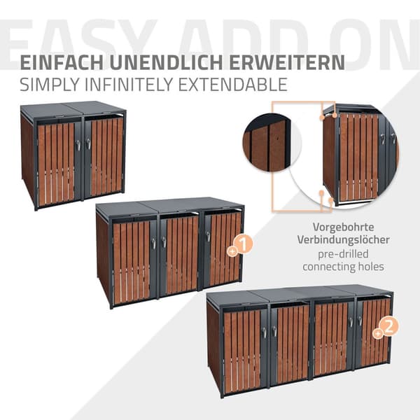 ML-Design Roskakorin kansi 4 roskakorille; 240L; 264x80x116;3 cm; antrasiitinruskea ruosteenkaltaisella pinnalla; teräs/corten-teräs; lukittava