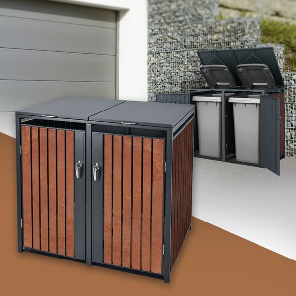 ML-Design Affaldsbeholderboks til 2 containere; 240L; 132x80x116;3 cm; Antracit-rustoptik; lavet af stål/cortenstål; Låsbar affaldsbeholderbeklædning