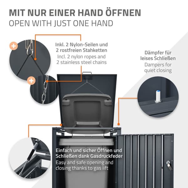 ML-Design Affaldsbeholderboks til 3 affaldsbeholdere; 240L; 200x80x116;3 cm; Antracit-rustoptik; Stål/Cortenstål; Låsbar affaldsbeholderbeklædning