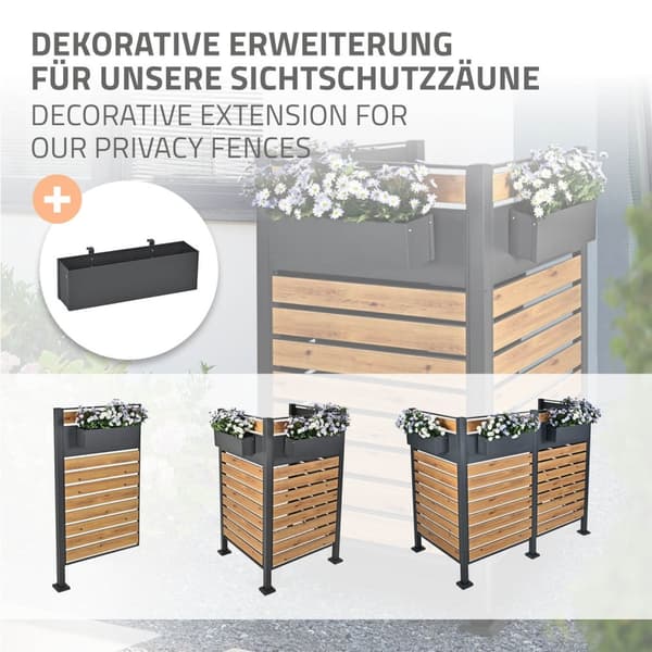 ML-Design Blomsterkasse til affaldsbeholderbeklædning og altan; stål; 50x12x15 cm; antracit; med beslag; metal plantekasse til