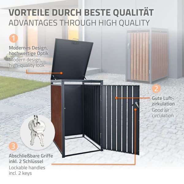 ML-Design Affaldsbeholderboks til 1 beholder; 240L; 68x80x116;3 cm; Antracit-rustoptik; Stål/Cortenstål; Låsbar affaldsbeholderbeklædning med