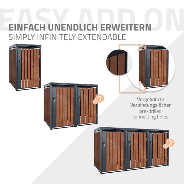 ML-Design Affaldsbeholderboks til 1 beholder; 240L; 68x80x116;3 cm; Antracit-rustoptik; Stål/Cortenstål; Låsbar affaldsbeholderbeklædning med