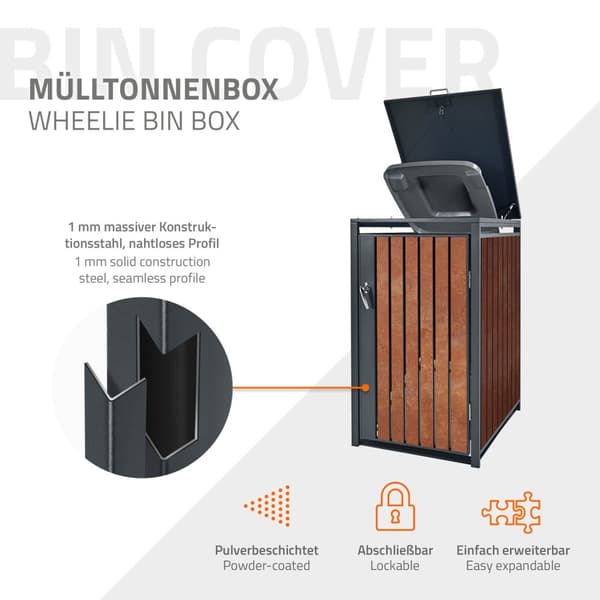 ML-Design Affaldsbeholderboks til 1 beholder; 240L; 68x80x116;3 cm; Antracit-rustoptik; Stål/Cortenstål; Låsbar affaldsbeholderbeklædning med
