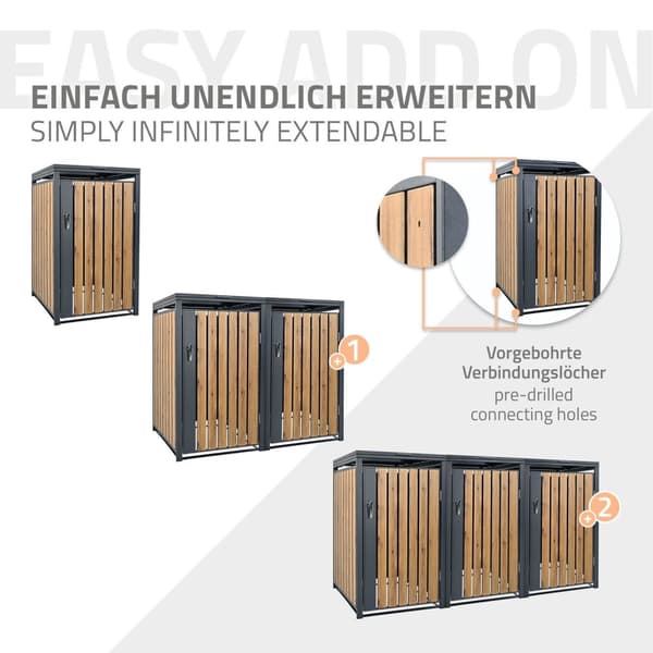 ML-Design Affaldsbeholderboks til 1 beholder; 240L 68x80x116;3 cm Antracit-Eg-look; Stål; vejrbestandig; Låsbar affaldsbeholderbeklædning med