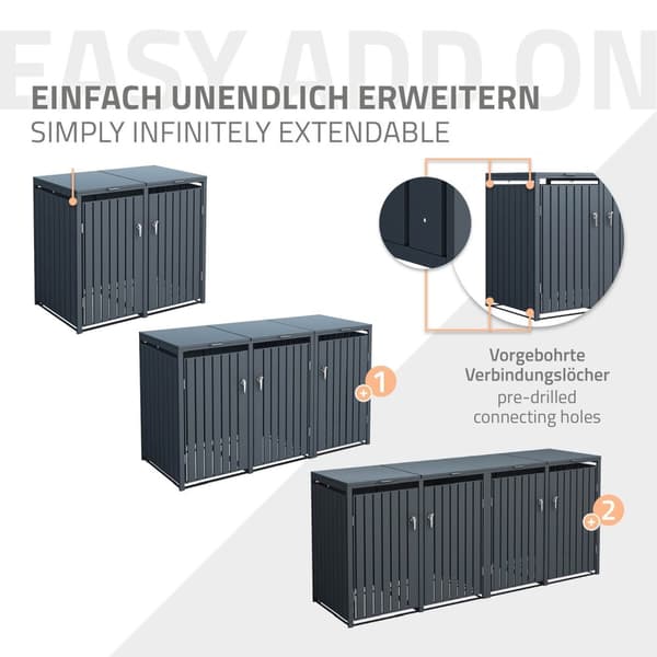 ML-Design Affaldscontainerboks til 2 affaldsspande; 240L; 132x80x116;3 cm; Antracit; Stål; vejrbestandig; Låsbar affaldsspandsovertræk med klaplåg/2