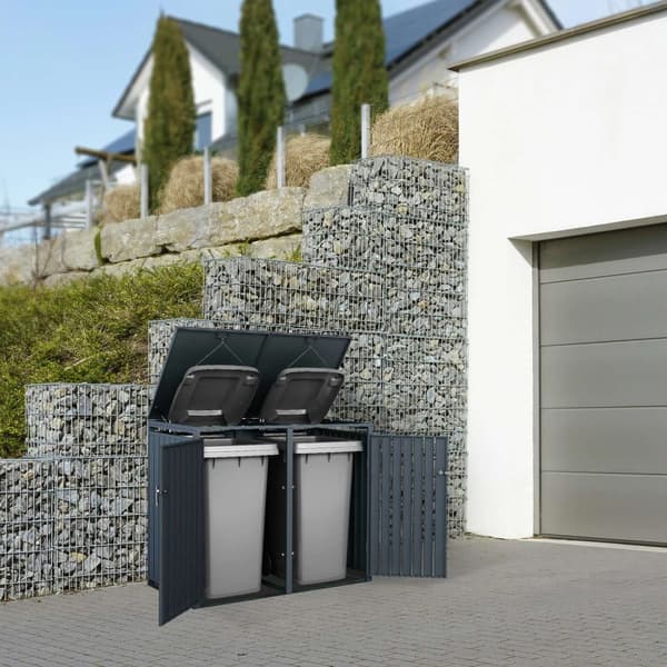 ML-Design Affaldscontainerboks til 2 affaldsspande; 240L; 132x80x116;3 cm; Antracit; Stål; vejrbestandig; Låsbar affaldsspandsovertræk med klaplåg/2