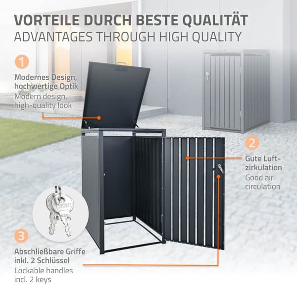 ML-Design Affaldsbeholderboks til 1 beholder; 240L; 68x80x116;3 cm; Antracit; Stål; vejrbestandig; Låsbar affaldsbeholderbeklædning med klaplåg og